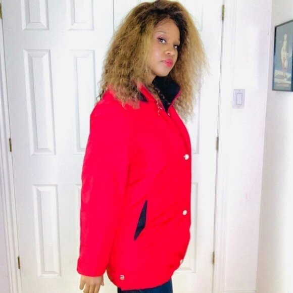 Tower London Fog hoodie red  coat front zipper long sleeve jacket women l… - Picture 6 of 16